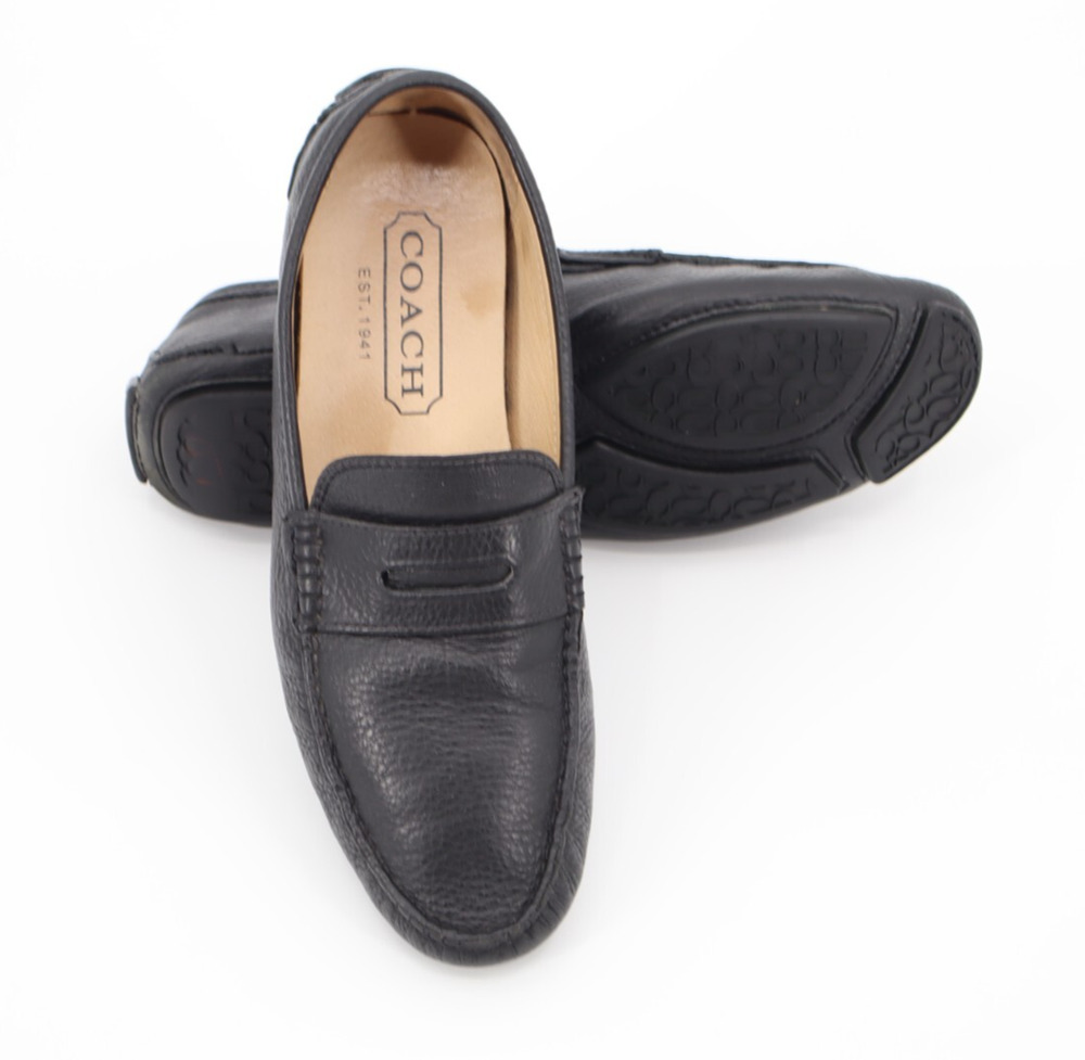 Coach Neal Men's Sz 7.5 Black Nappa Leather Penny Loafers Drivers Quiet Luxury